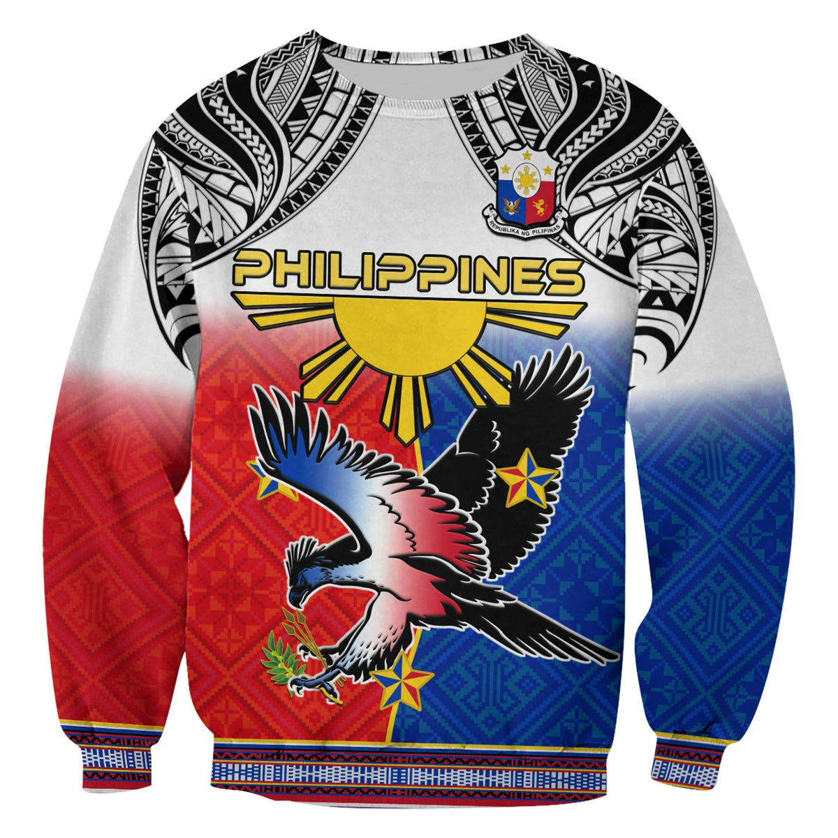 Custom Personalised Philippines Sweatshirt Polynesian Filipino Pattern With Eagle - Wonder Print Shop