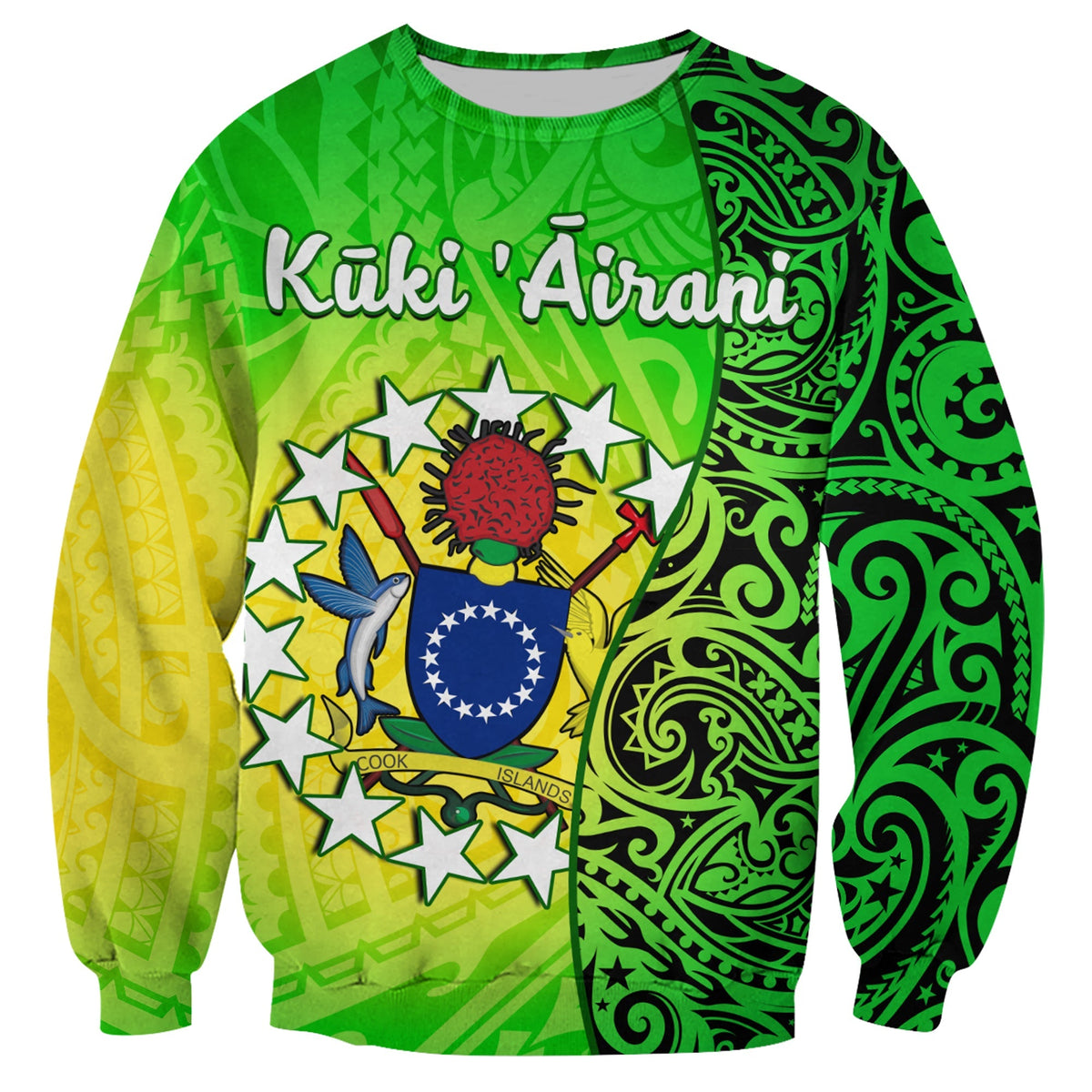 Cook Islands Sweatshirt Cook Islands Coat Of Arms Turtle Polynesian - Wonder Print Shop