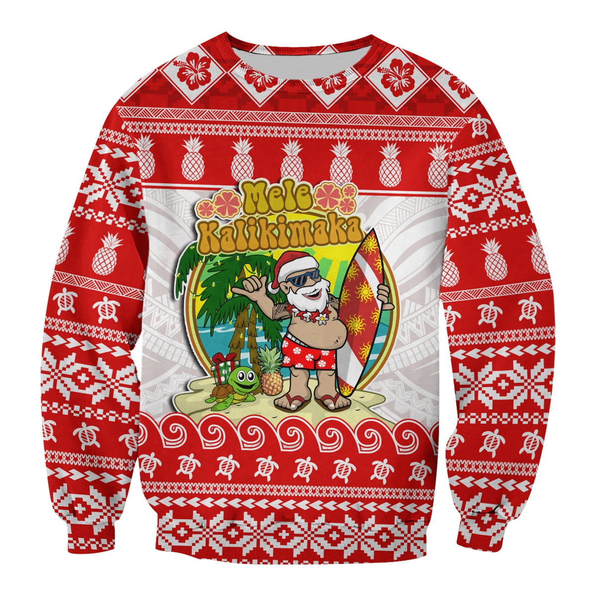 Custom Personalised Hawaii Christmas Sweatshirt Kanaka Polynesian Santa Claus Mele Kalikimaka - Wonder Print Shop