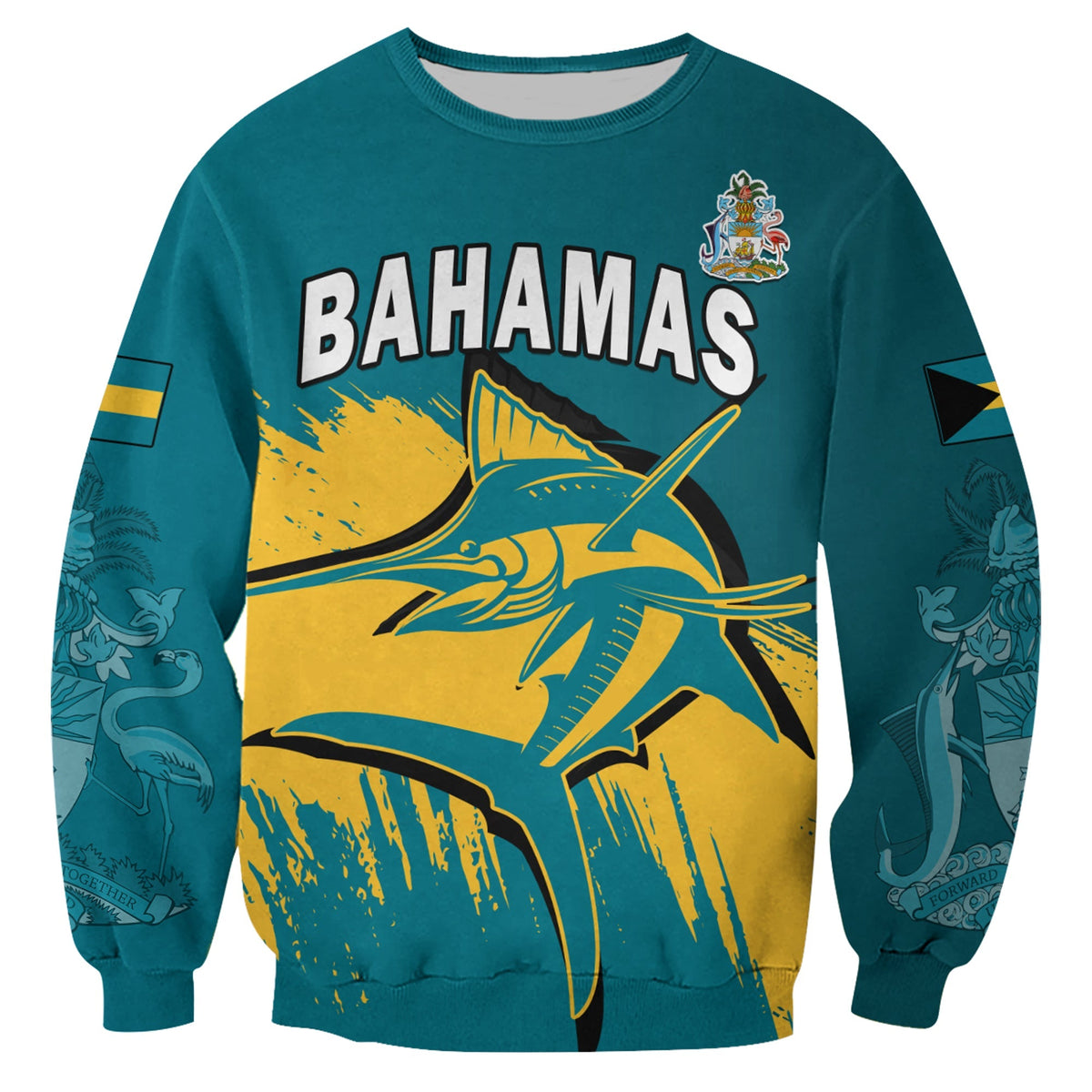 Bahamas Sweatshirt Blue Marlin With Bahamian Coat Of Arms - Wonder Print Shop