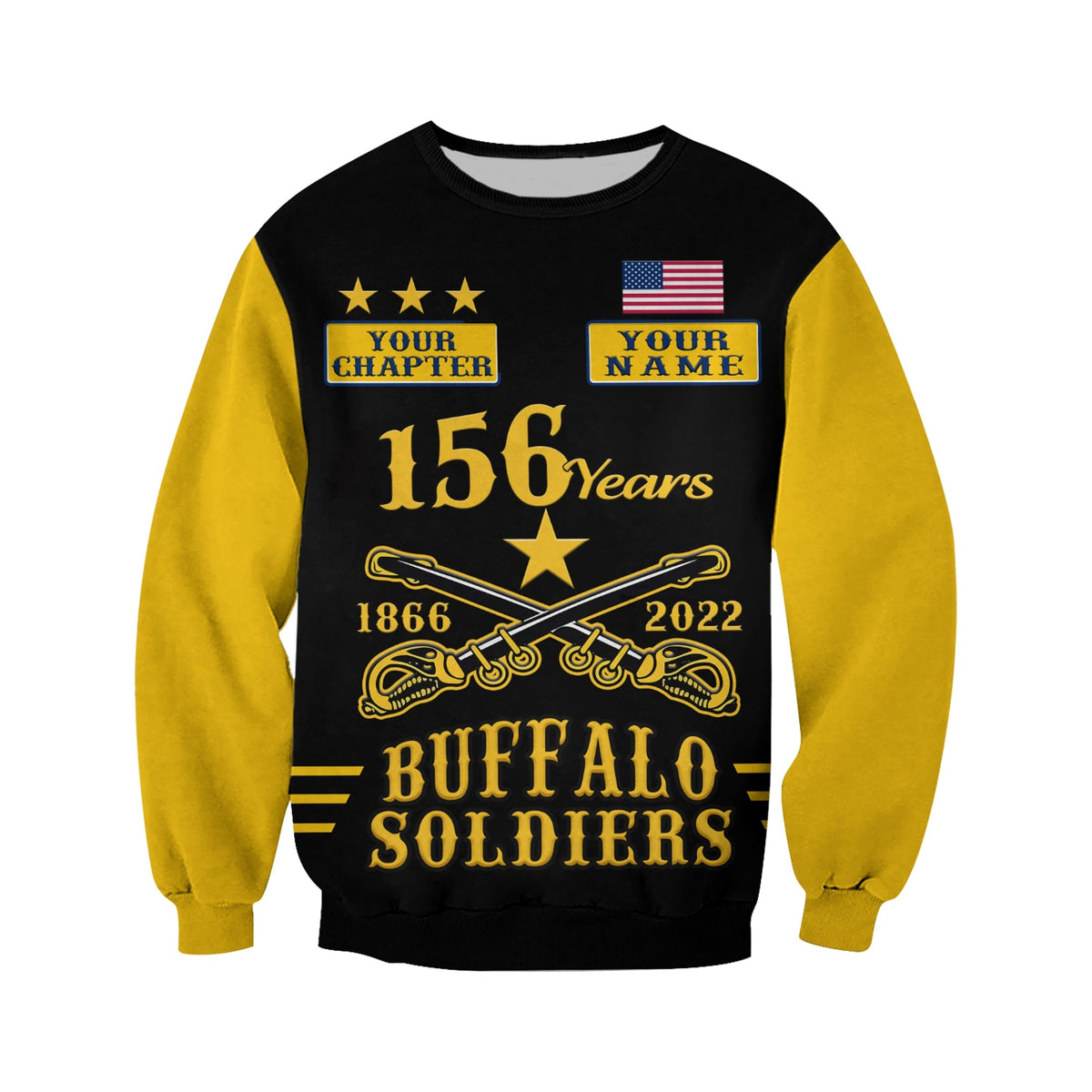 (Custom Text and Chapter) Buffalo Soldiers Sweatshirt Since 1866 BSMC Anniversary LT13 - Wonder Print Shop