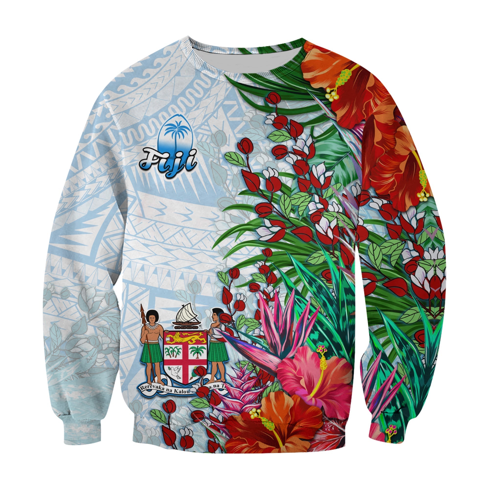Fiji Sweatshirt Proud Fijian Tapa mix Tagimoucia Flowers LT13 - Wonder Print Shop