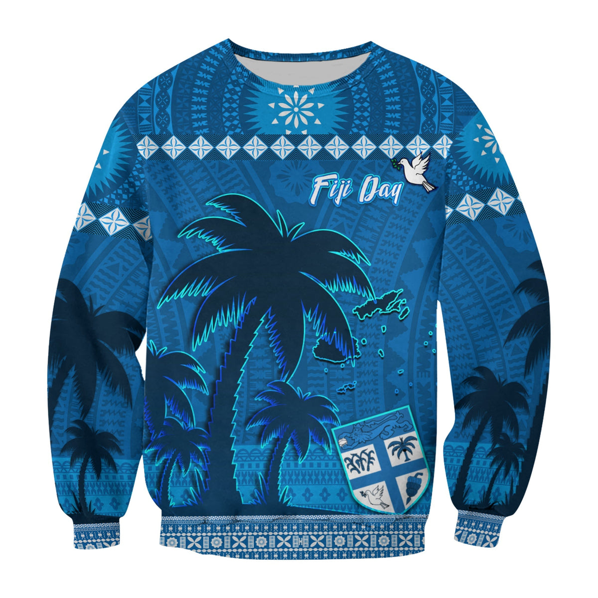 Custom Personalised Bula Fiji Day Sweatshirt Fijian Tapa with Palm Tree 52nd Anniversary LT13 - Wonder Print Shop