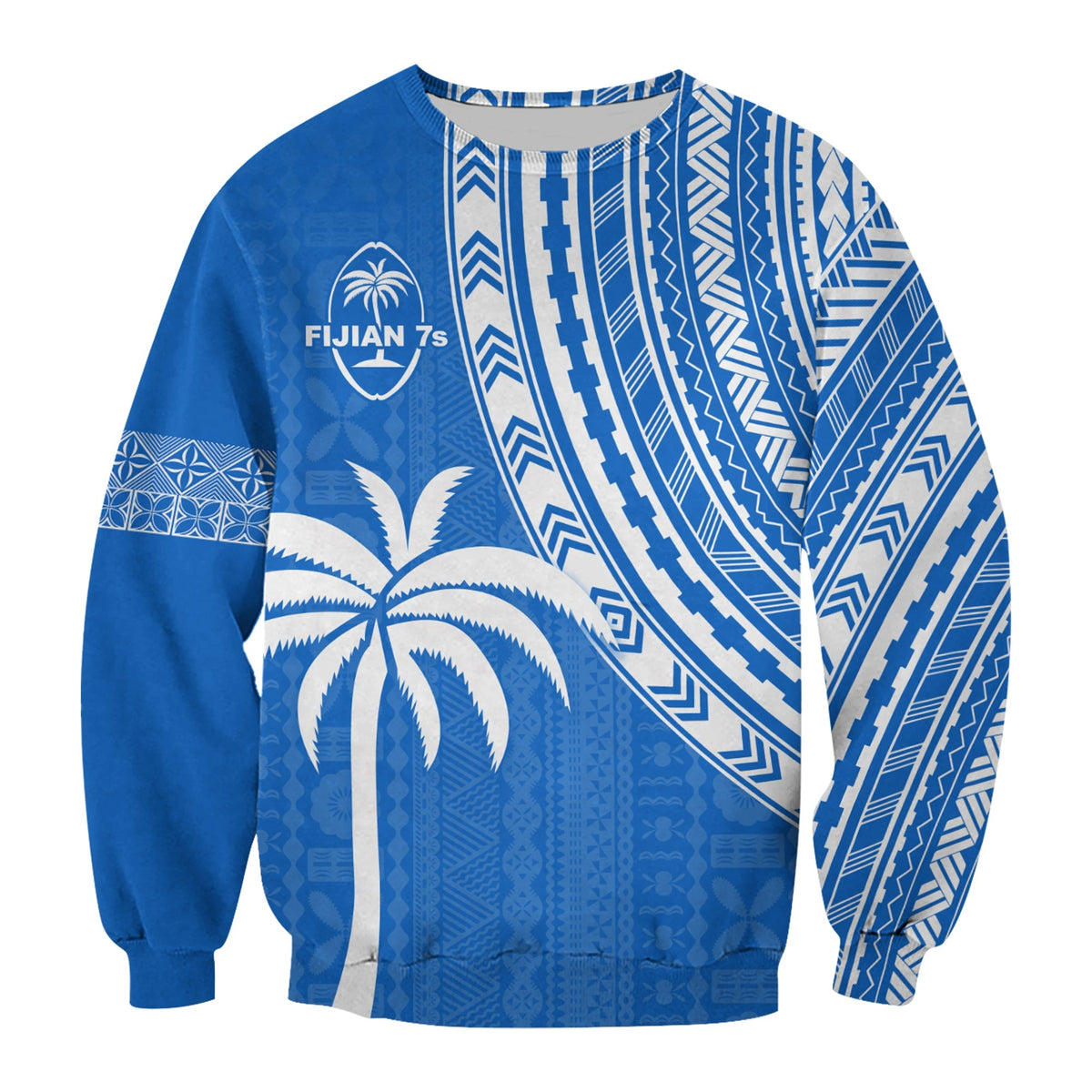 Custom Text and Number Fiji Rugby Sevens Sweatshirt Fijian 7s Tapa Polynesian Blue Ver.01 LT13 - Wonder Print Shop