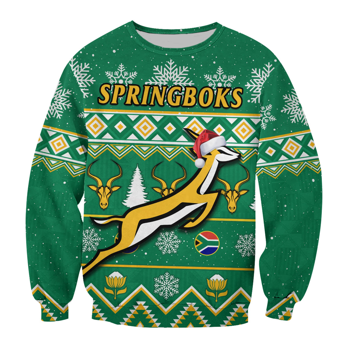 (Custom Personalised) South Africa Rugby Christmas Sweatshirt Springboks Proud Geseende Kersfees - Wonder Print Shop