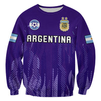 Purple football sweatshirt with Argentina crest and text graphic, long sleeves, striped cuffs