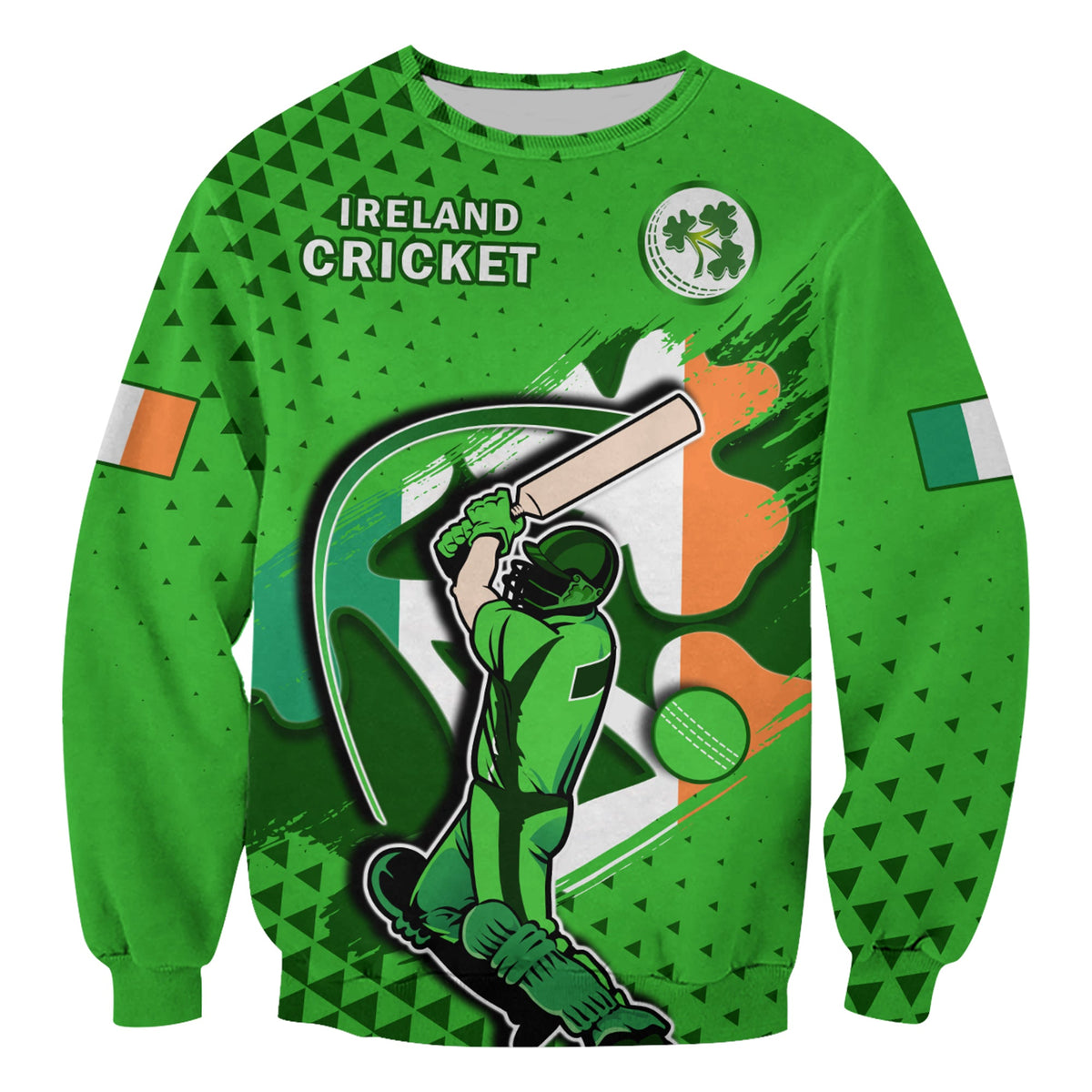 (Custom Text And Number) Ireland Cricket Sweatshirt Irish Flag Shamrock Sporty Style - Wonder Print Shop
