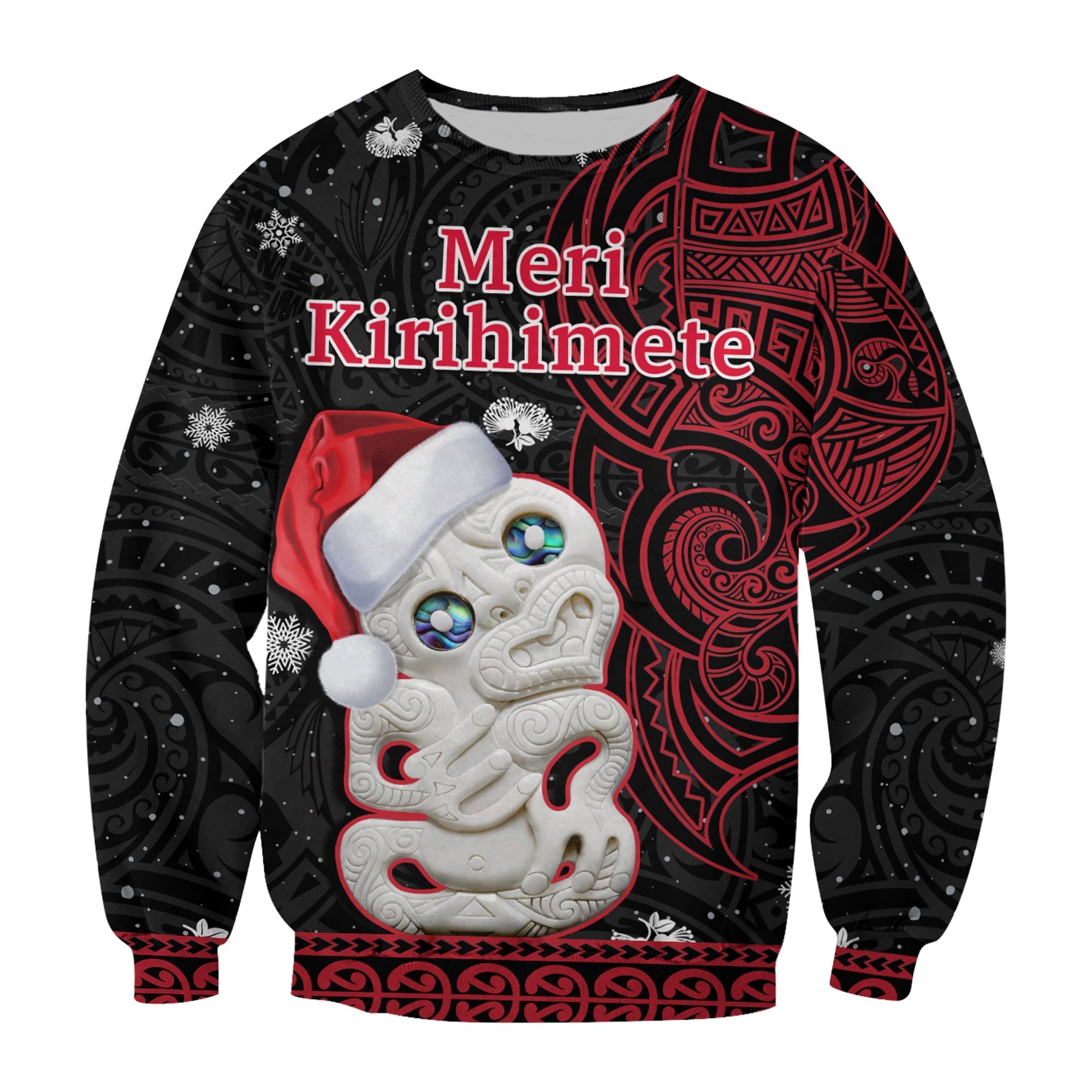 New Zealand Christmas Sweatshirt Hei Tiki Red Pohutukawa Meri Kirihimete - Wonder Print Shop