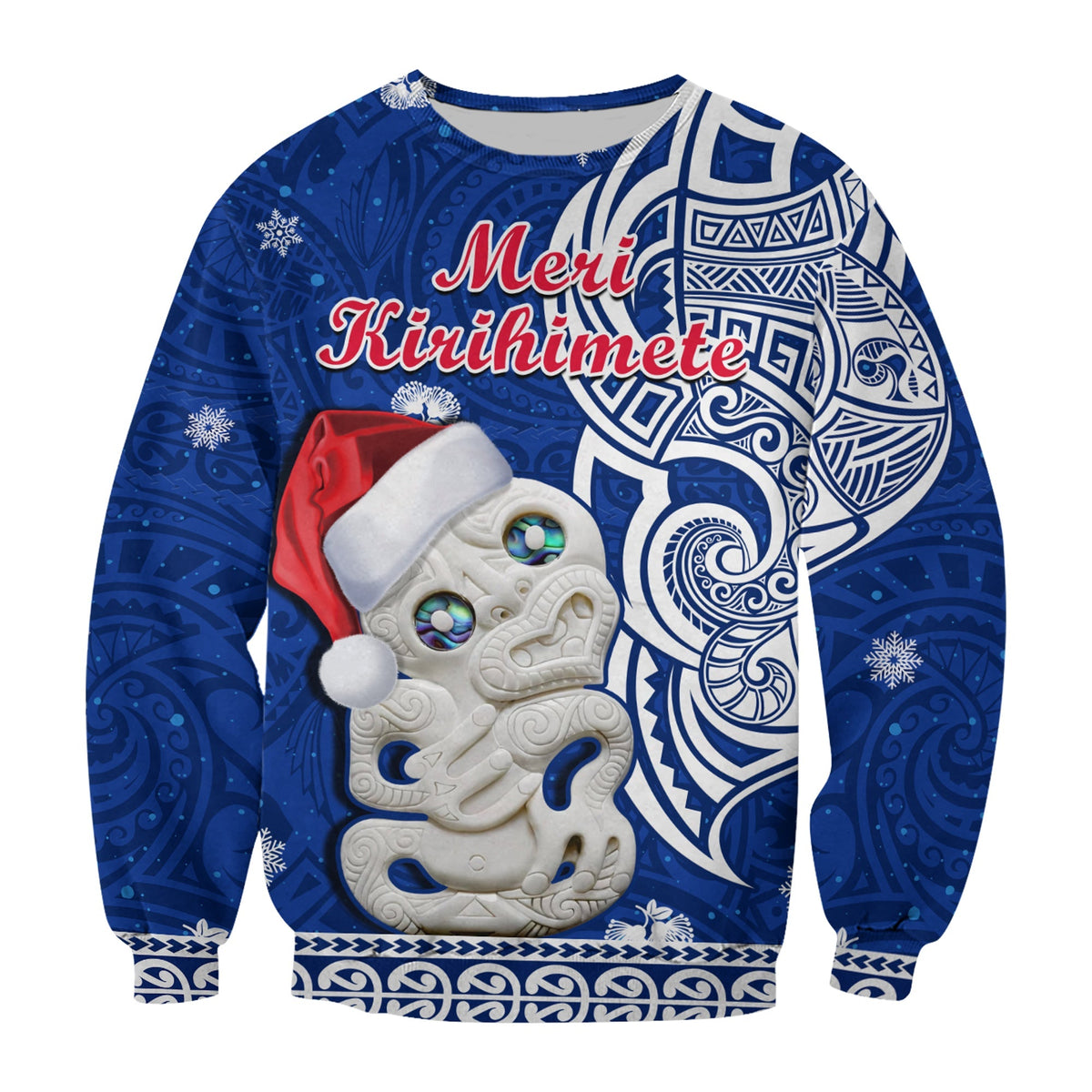 New Zealand Christmas Sweatshirt Hei Tiki Blue Pohutukawa Meri Kirihimete - Wonder Print Shop