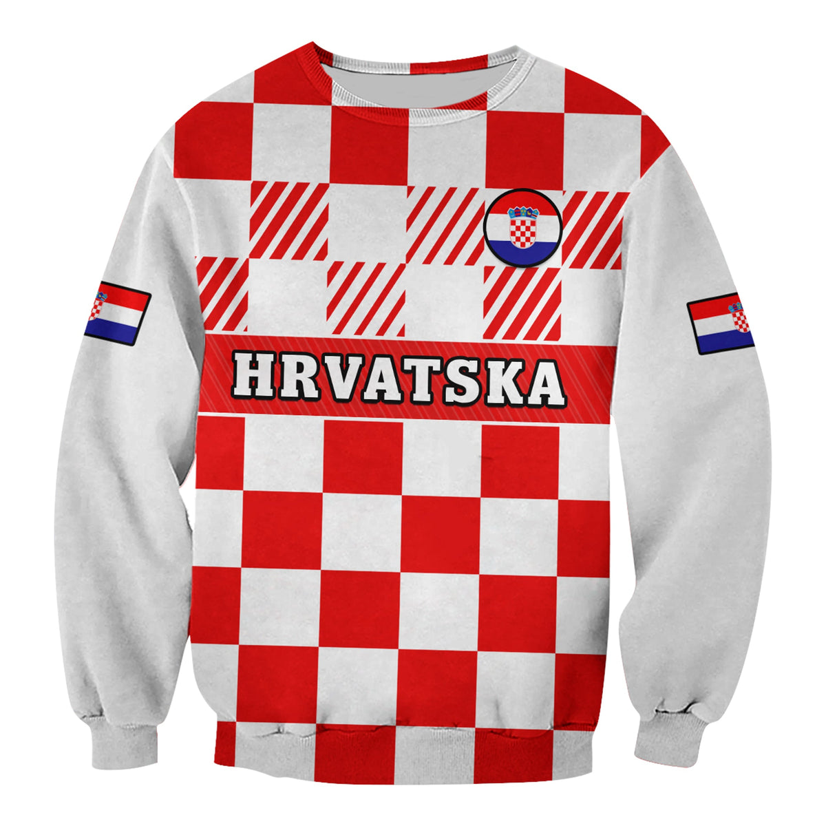 Croatia Football Sweatshirt Hrvatska Checkerboard Red Version - Wonder Print Shop