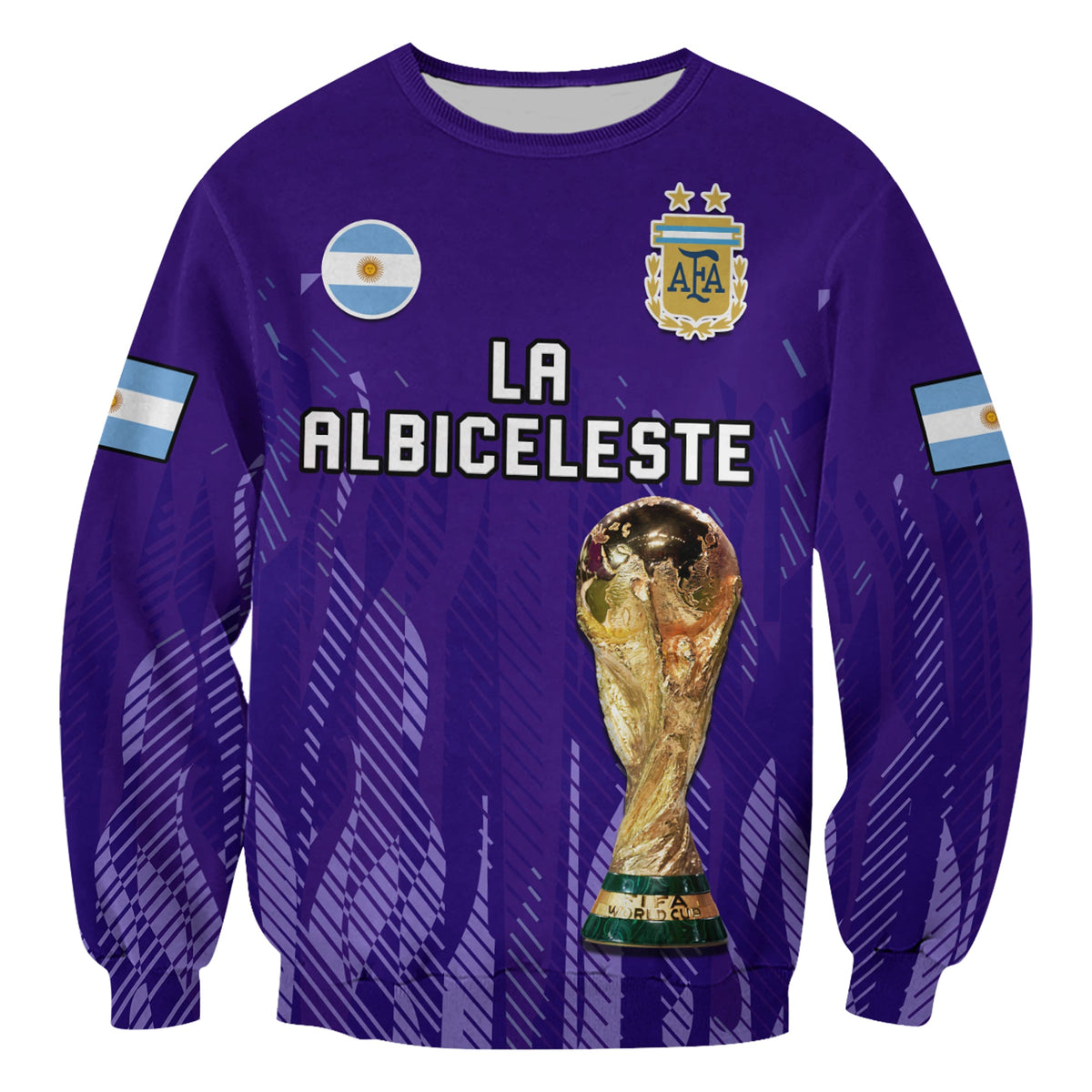 Purple Argentina football sweatshirt with crest, stars, and 'LA ALBICELESTE' text