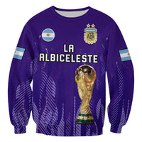 Purple Argentina football sweatshirt with crest, stars, and 'LA ALBICELESTE' text