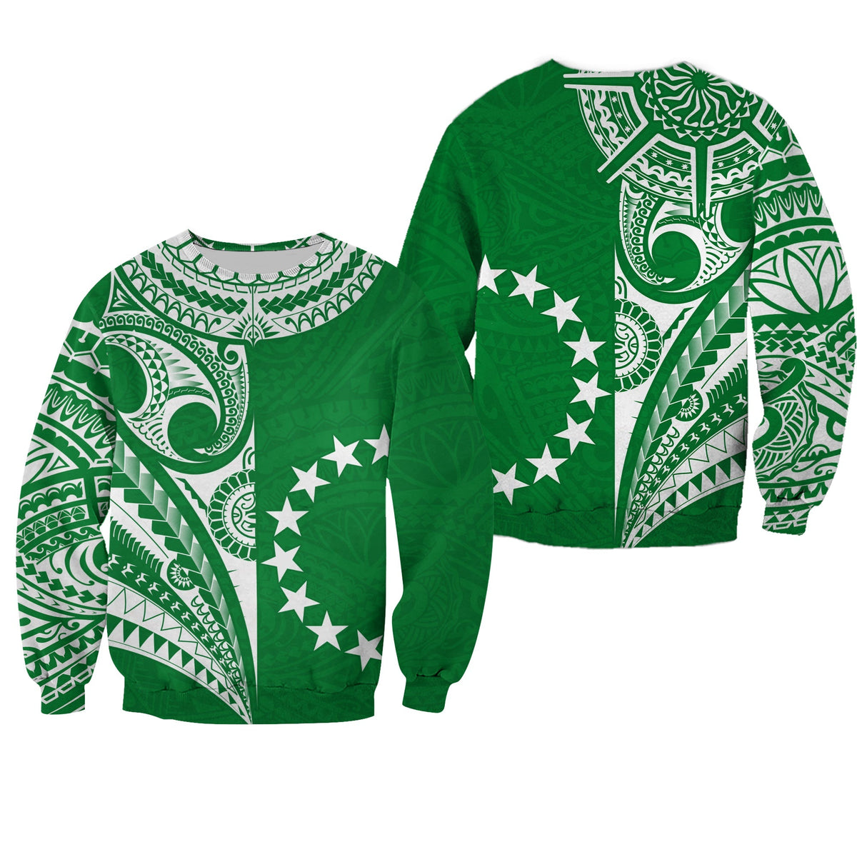 Cook Islands Tatau Sweatshirt Symbolize Passion Stars Version Green LT13 - Wonder Print Shop