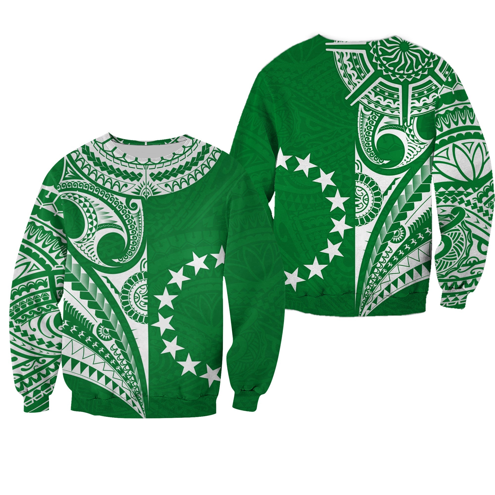 Cook Islands Tatau Sweatshirt Symbolize Passion Stars Version Green LT13 - Wonder Print Shop