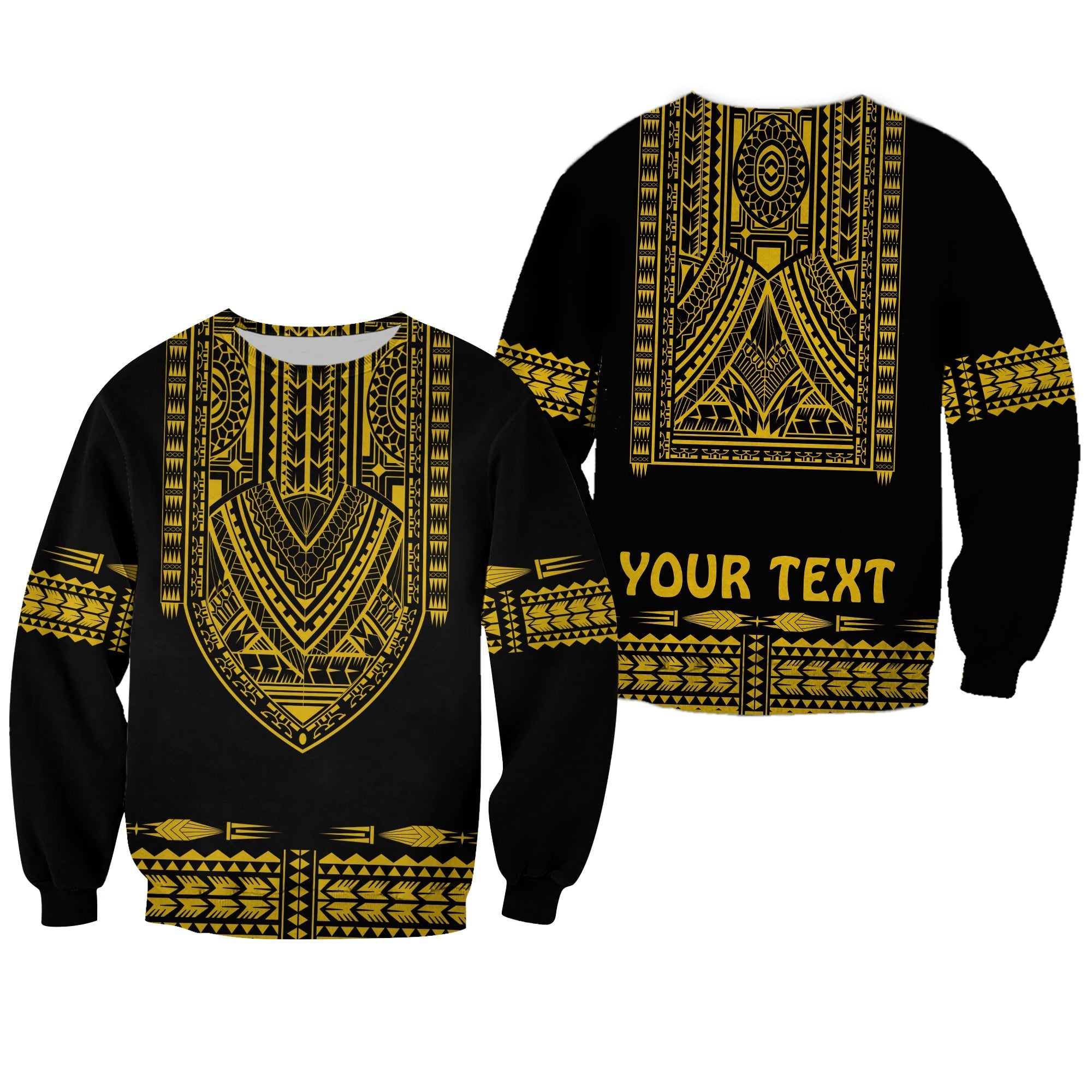 Custom Personalised Polynesian Sweatshirt Dashiki With Polynesian Tattoo Royal Golden Version - Wonder Print Shop