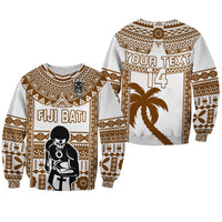 Unisex rugby sweatshirt with brown-and-white tribal print, skull figure and FIJI BATI lettering