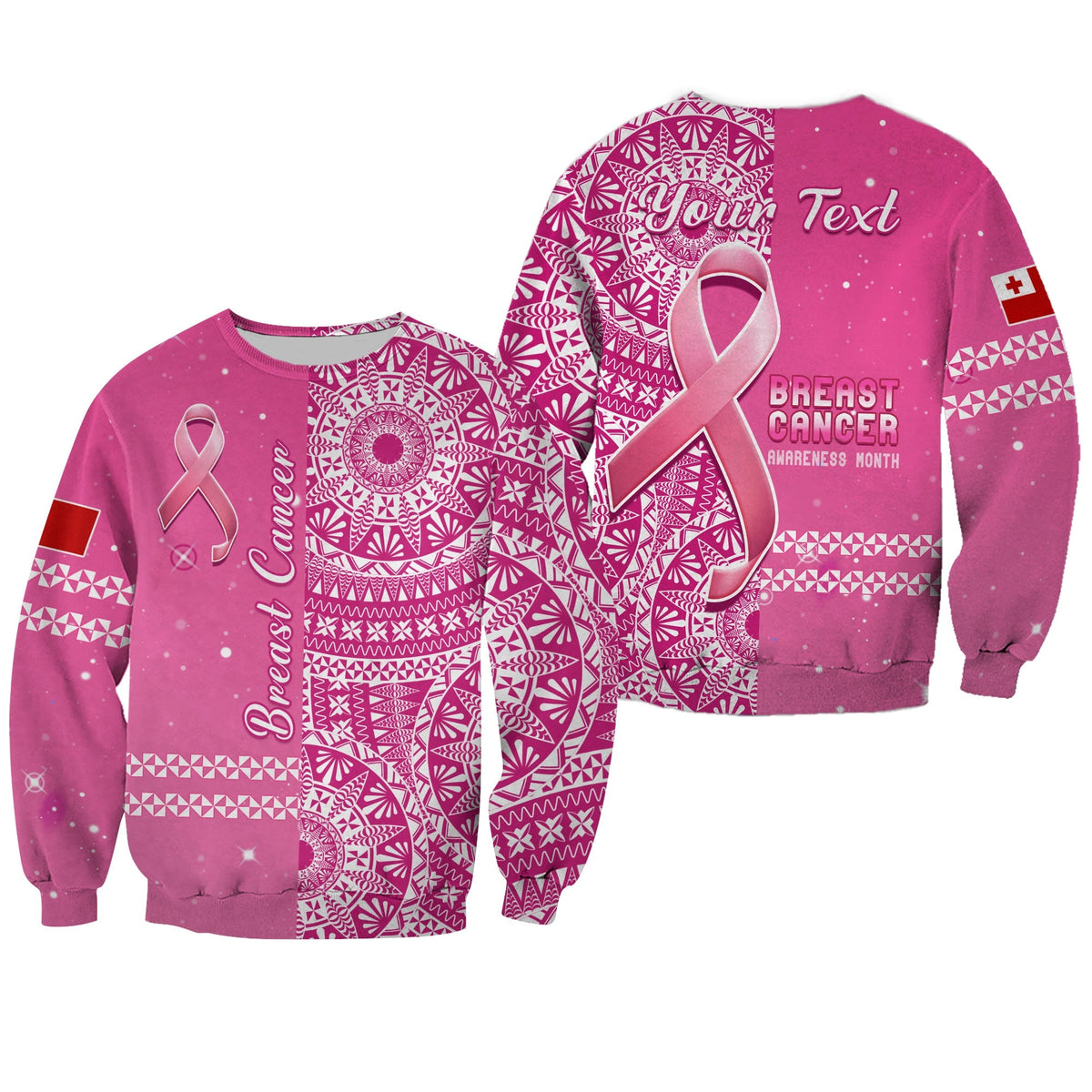 Custom Personalised Tonga Breast Cancer Sweatshirt Tongan Ngatu Pattern No One Fights Alone - Wonder Print Shop