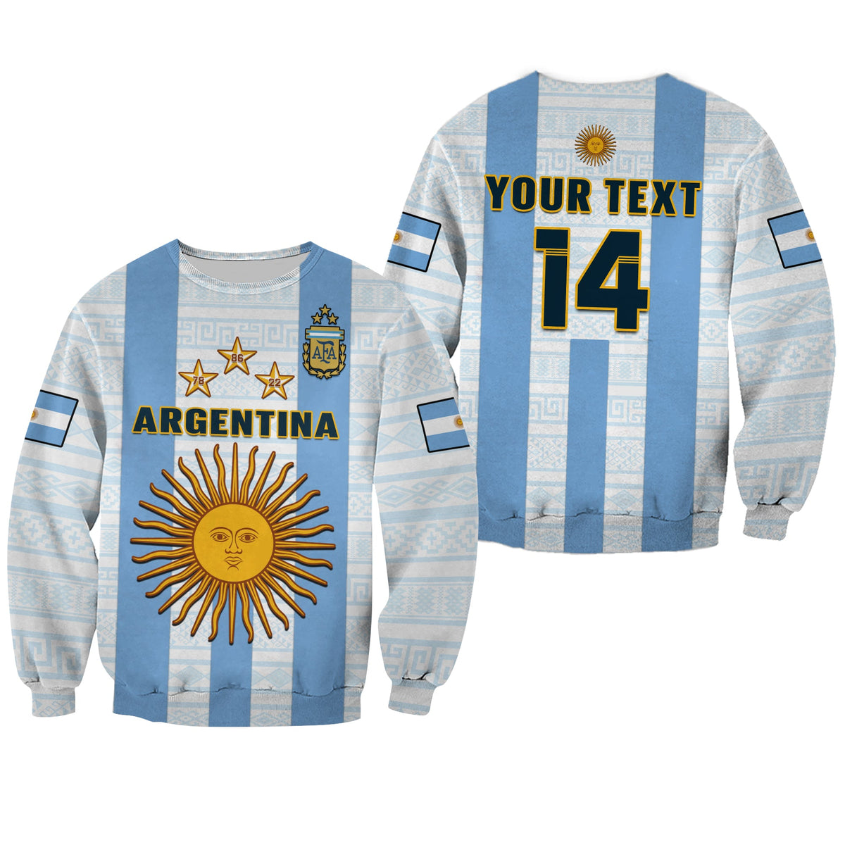 (Custom Text And Number) Argentina Football Sweatshirt World Cup La Albiceleste 3rd Champions Proud - Wonder Print Shop