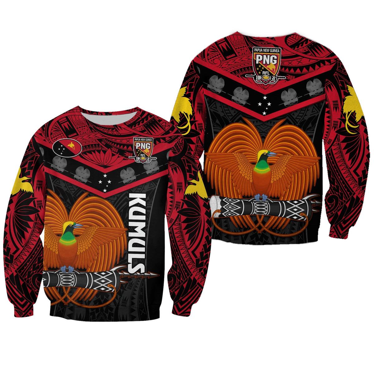 Papua New Guinea Rugby Sweatshirt PNG Kumuls Bird Of Paradise Black - Wonder Print Shop