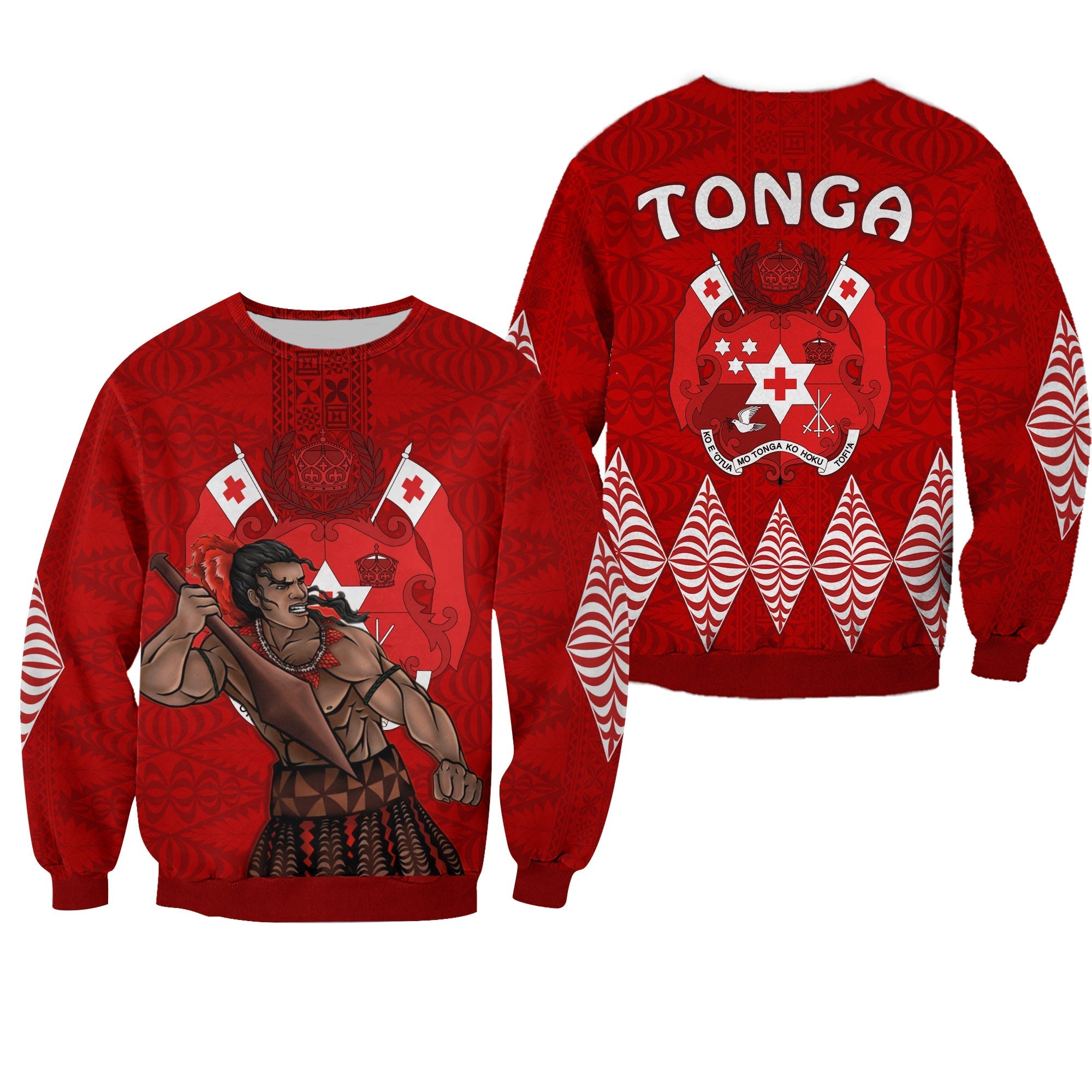 Tonga Warriors Sweatshirt Tongan Pattern Version Red LT13 - Wonder Print Shop