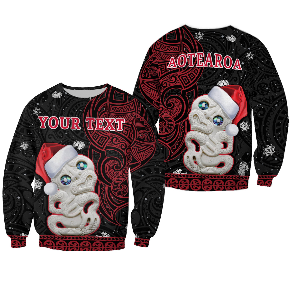 Custom Personalised New Zealand Christmas Sweatshirt Hei Tiki Red Pohutukawa Meri Kirihimete - Wonder Print Shop
