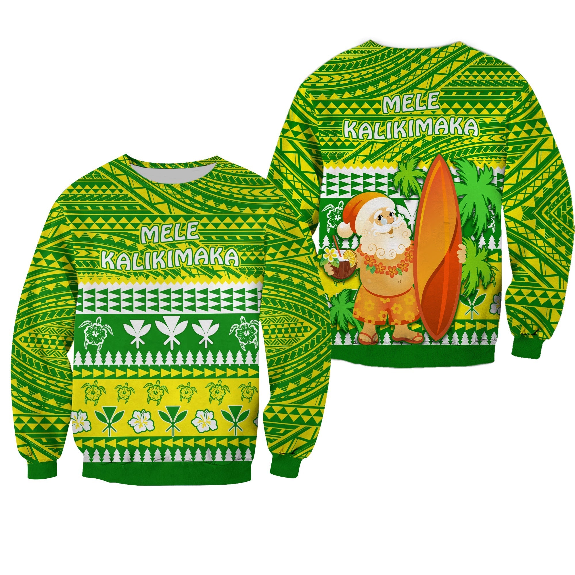 Hawaii Christmas Sweatshirt Polynesian Mele Kalikimaka Santa Claus LT13 - Wonder Print Shop