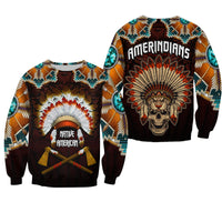 The First Americans Sweatshirt Indian Headdress With Skull LT13 - Wonder Print Shop