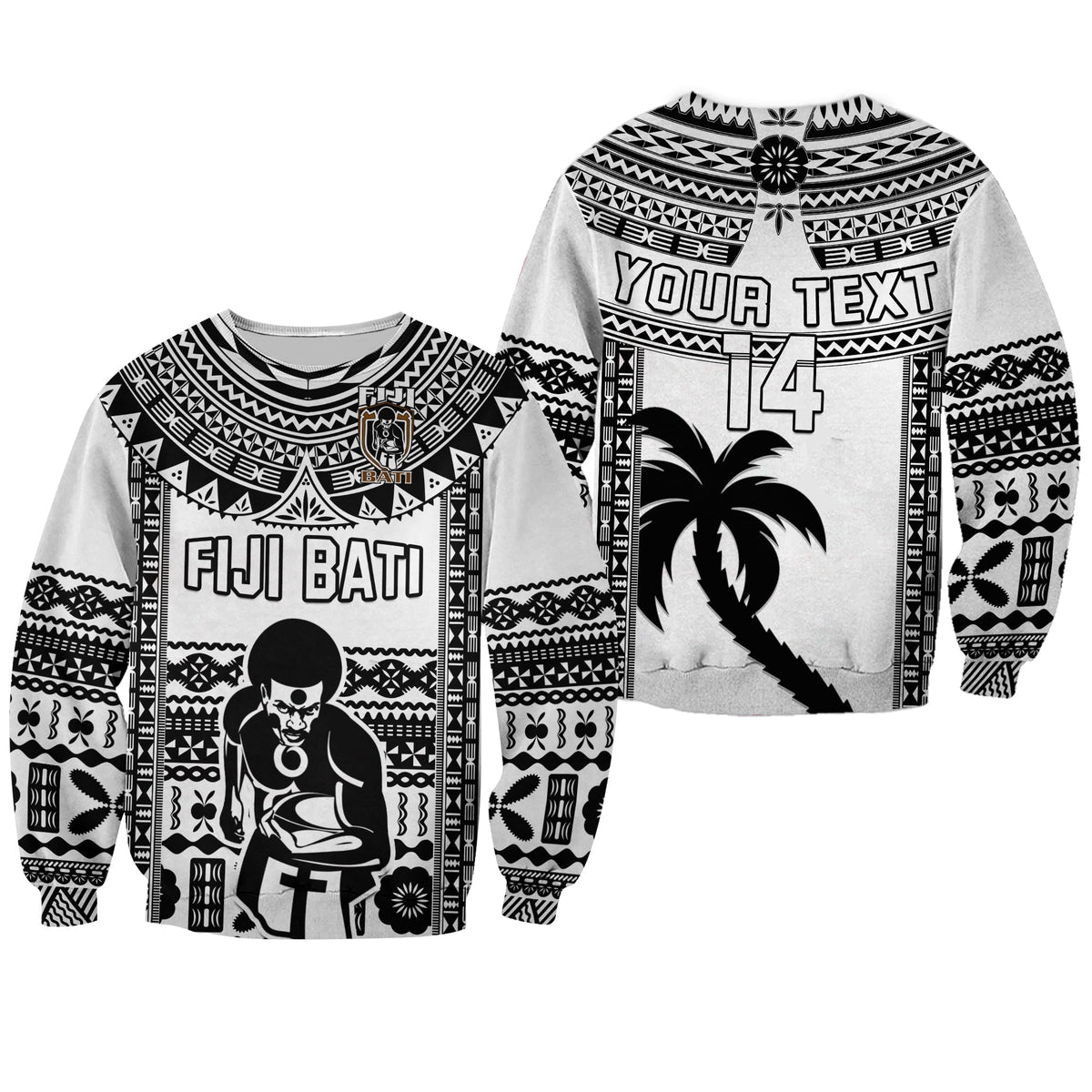 Custom Text And Number Fiji Rugby Sweatshirt Pacific The Bati Black Fijian Tapa - Wonder Print Shop