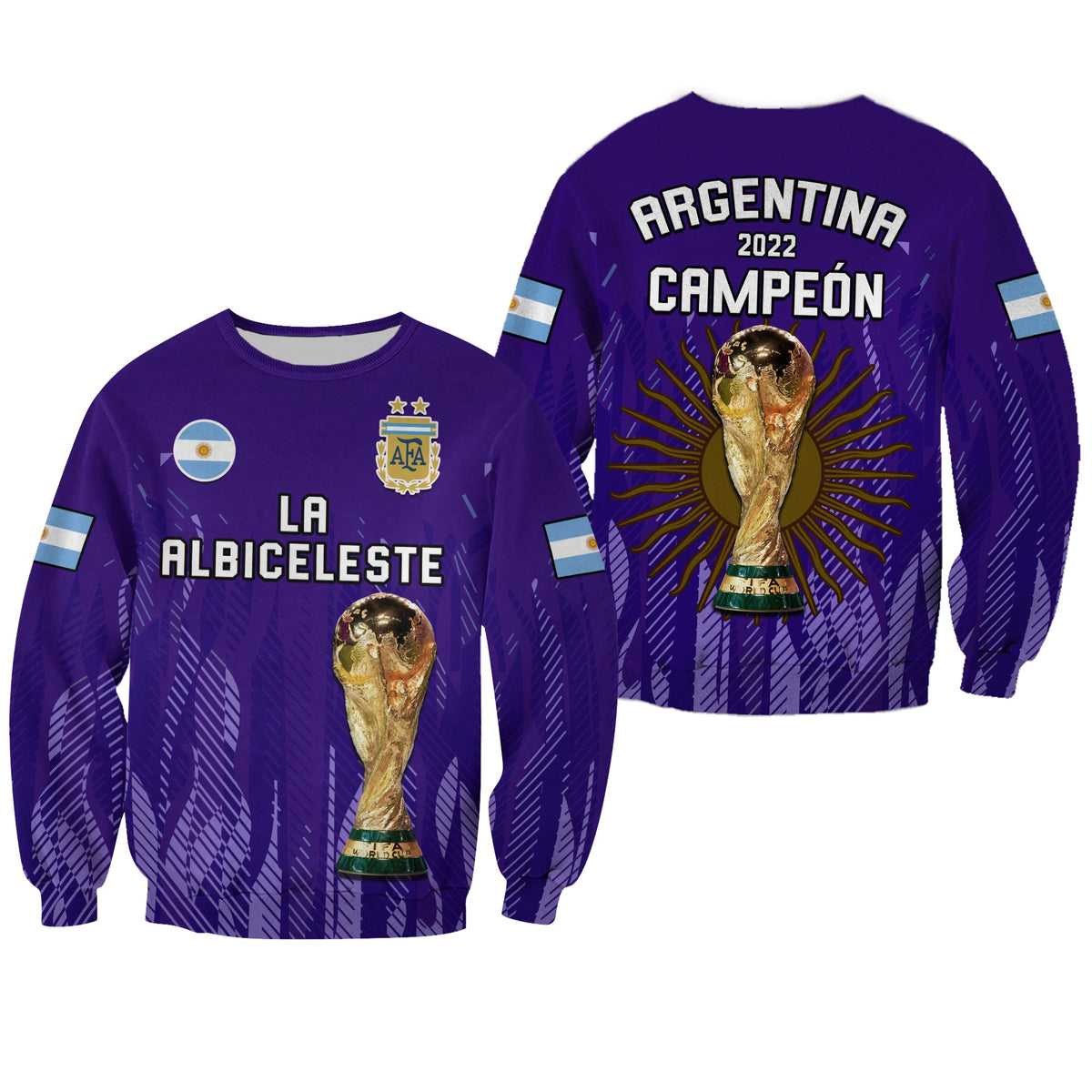 Argentina Football Sweatshirt La Albiceleste Campeon Proud Purple 2022 - Wonder Print Shop