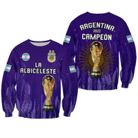 Purple Argentina football sweatshirt with trophy and 'LA ALBICELESTE' print