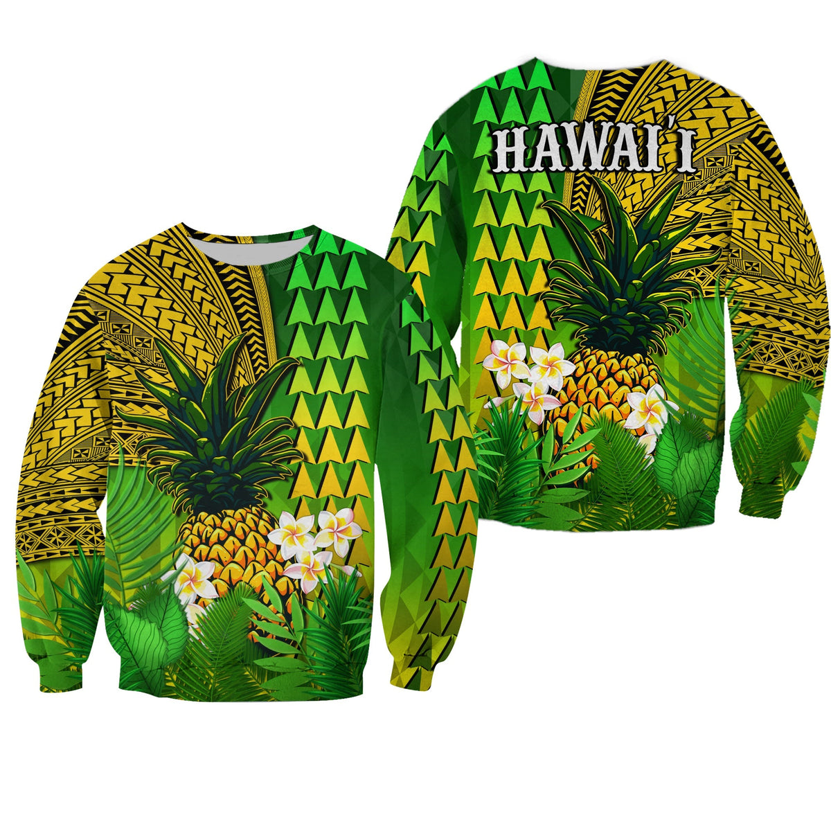Hawaii Pineapple Sweatshirt Plumeria Frangipani Mix Tribal Pattern LT13 - Wonder Print Shop