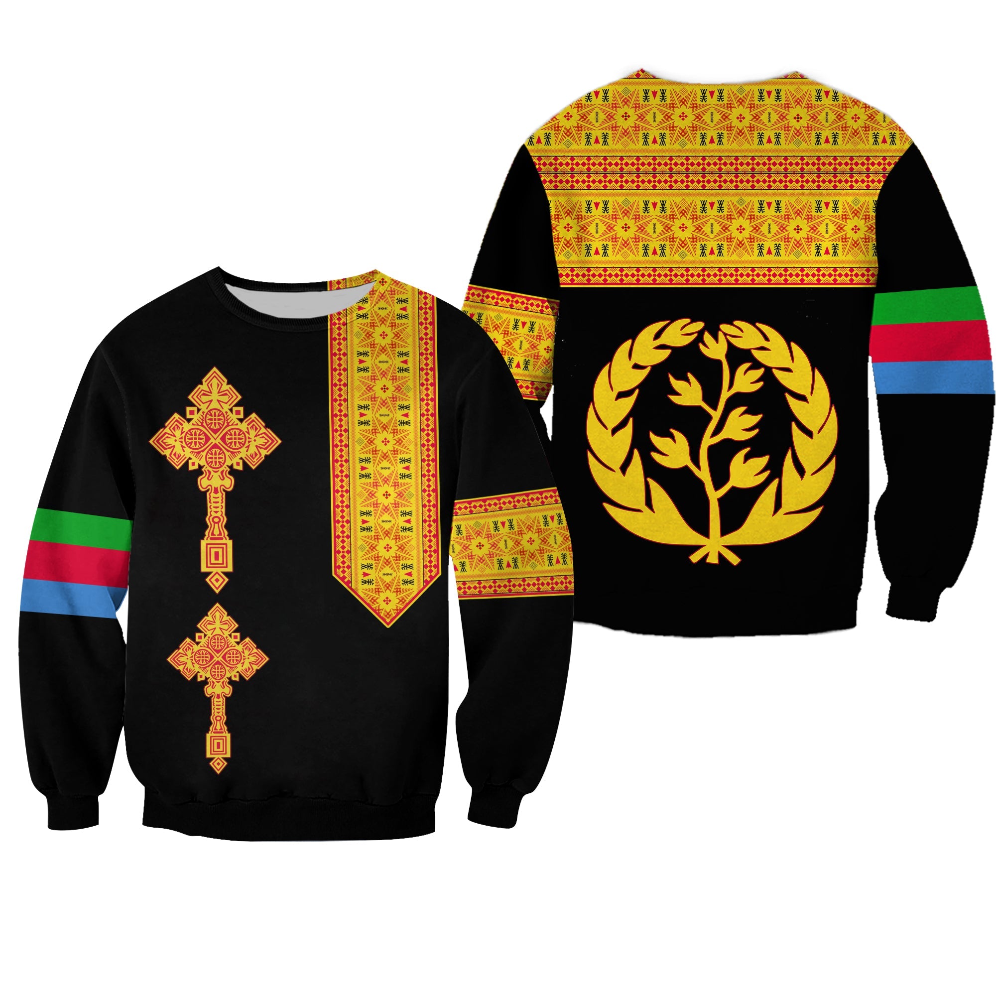 Eritrea Tibeb Sweatshirt Eritrean Cross Mix Flag Version Black LT13 - Wonder Print Shop