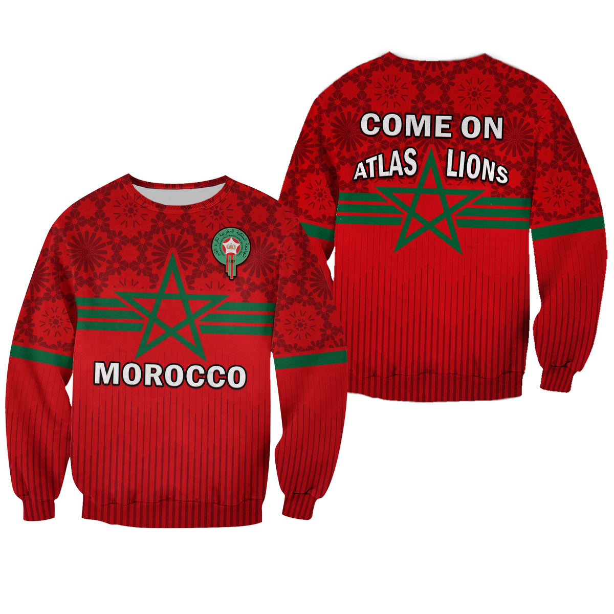 Morocco Football Sweatshirt World Cup 2022 Red Moroccan Pattern - Wonder Print Shop
