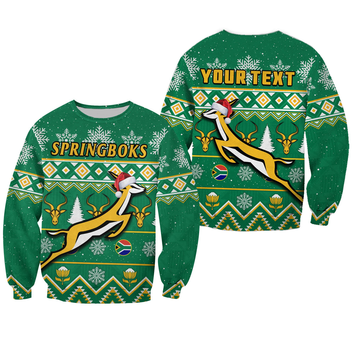 (Custom Personalised) South Africa Rugby Christmas Sweatshirt Springboks Proud Geseende Kersfees - Wonder Print Shop