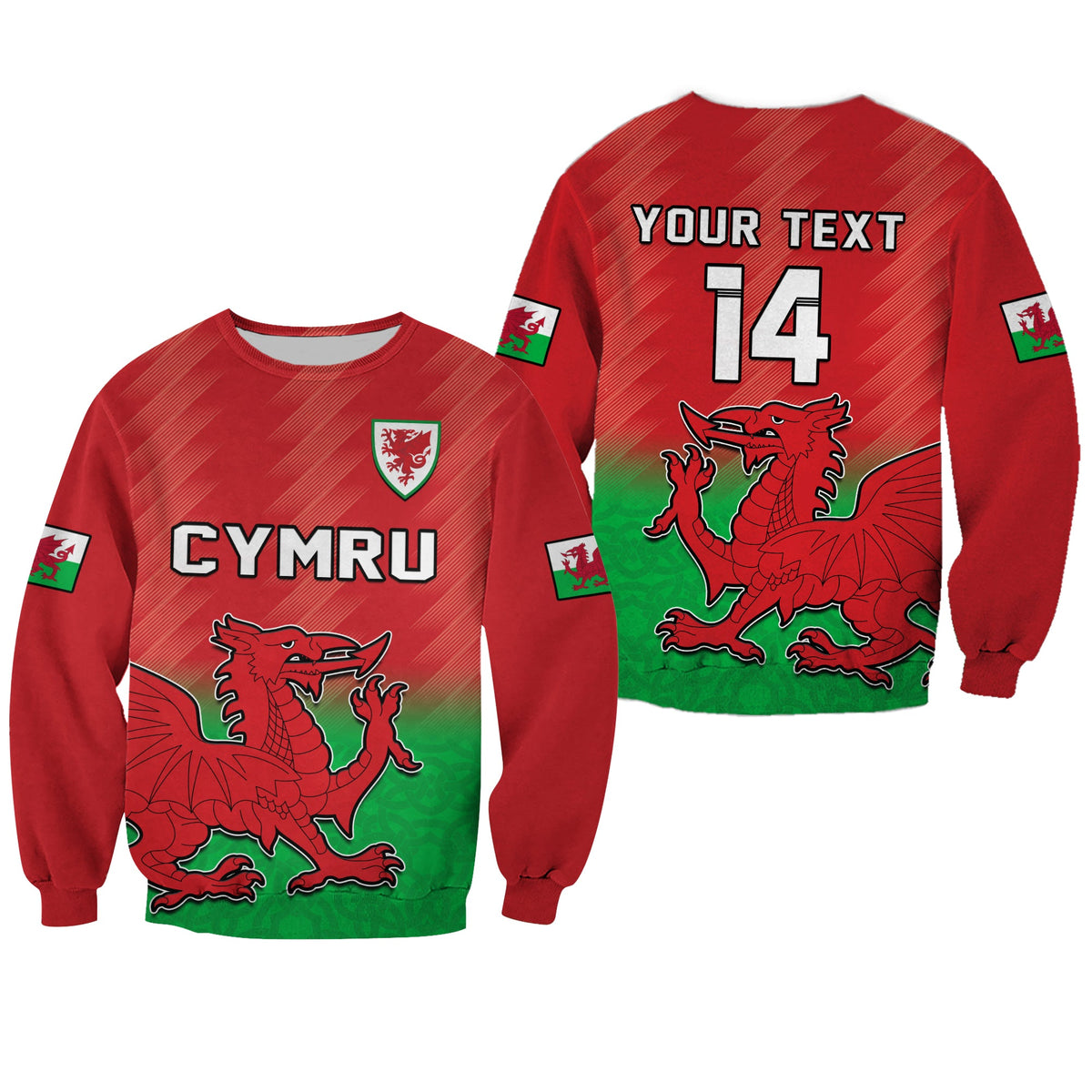 (Custom Text And Number) Wales Football Sweatshirt World Cup 2022 Come On Cymru Yma O Hyd - Wonder Print Shop