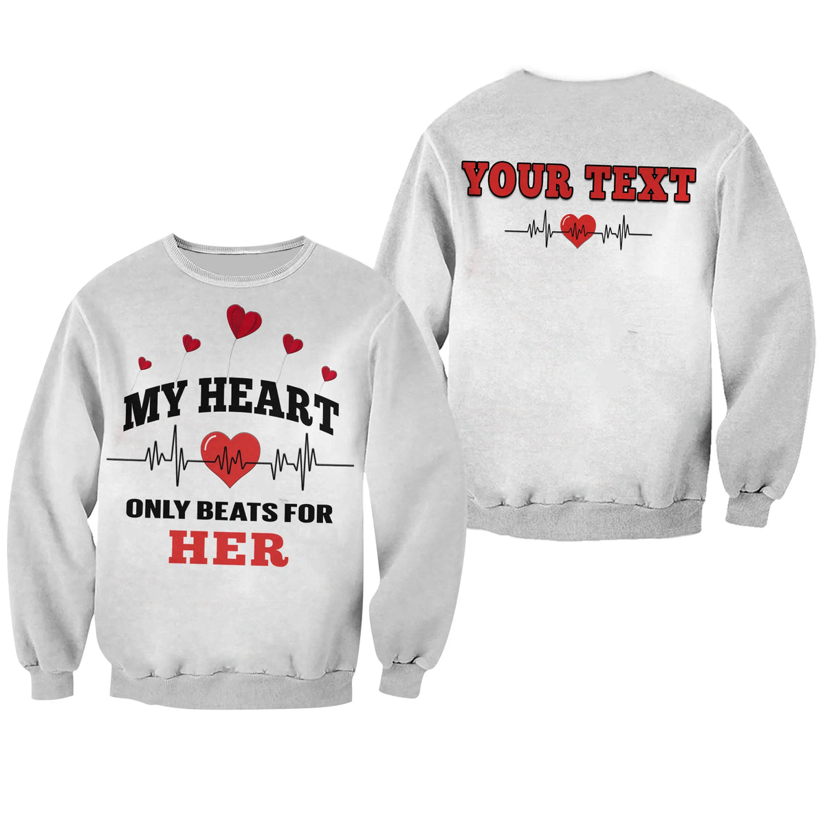 (Custom Personalised) American Valentines Day Sweatshirt White My Heart Only Beats For Her - Wonder Print Shop