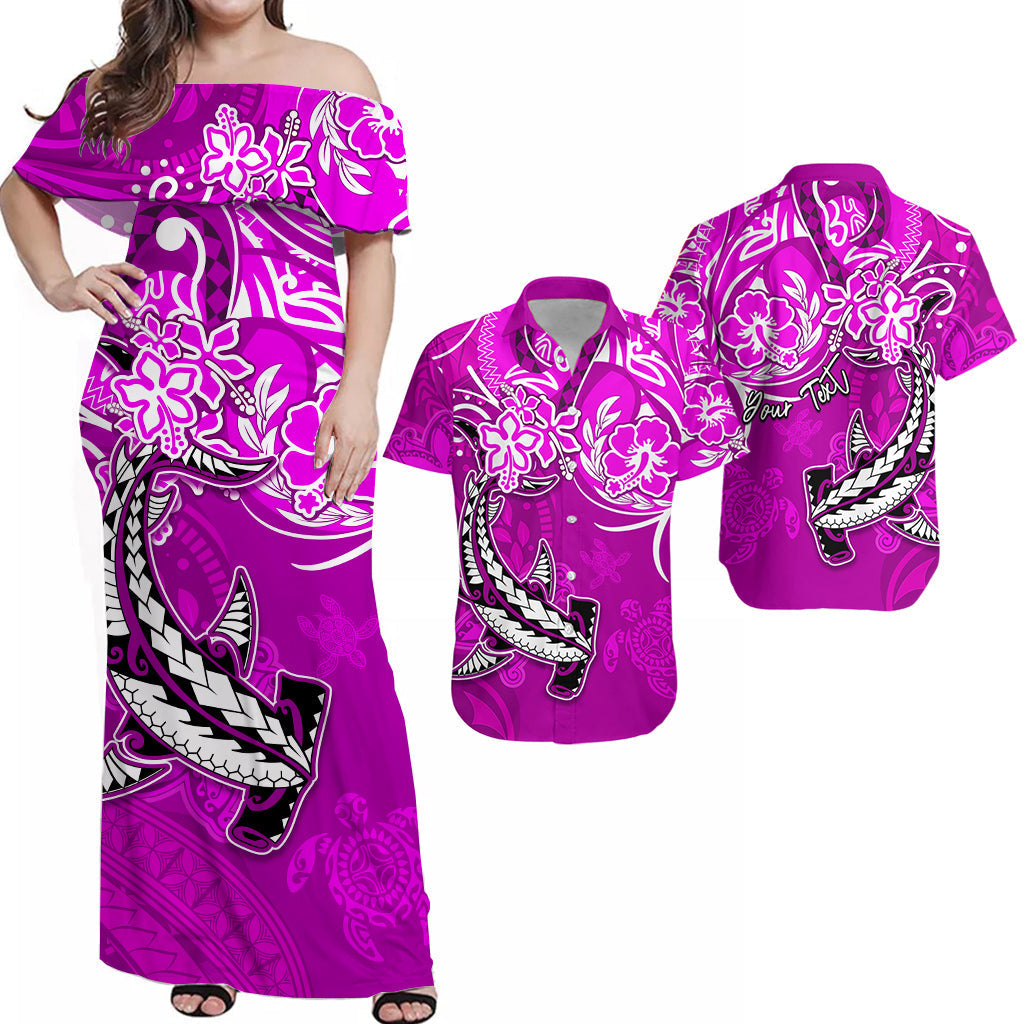 Personalised Hawaii Matching Hawaiian Shirt And Dress Polynesia Pink Sea Turtle Honu and Hammerhead Shark LT13 - Wonder Print Shop