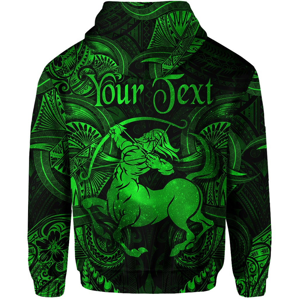 Custom Sagittarius Zodiac Polynesian Zip Hoodie Unique Style Green LT8 - Wonder Print Shop
