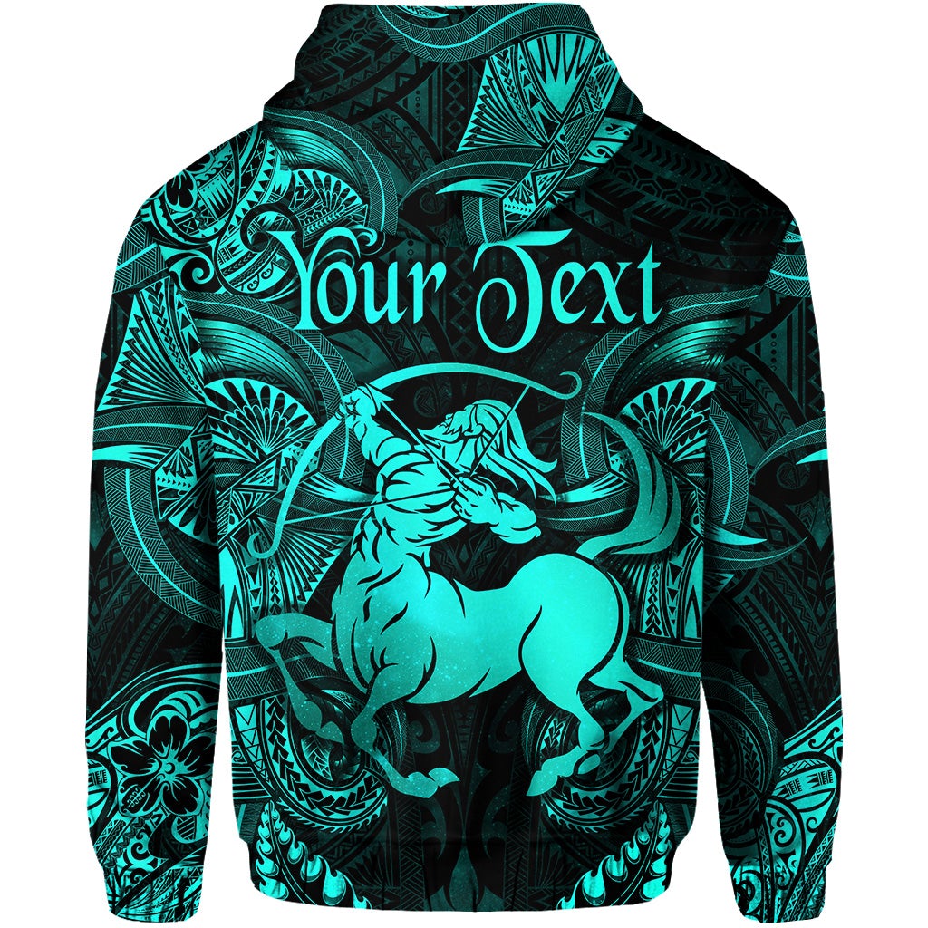 Custom Sagittarius Zodiac Polynesian Zip Hoodie Unique Style Turquoise LT8 - Wonder Print Shop