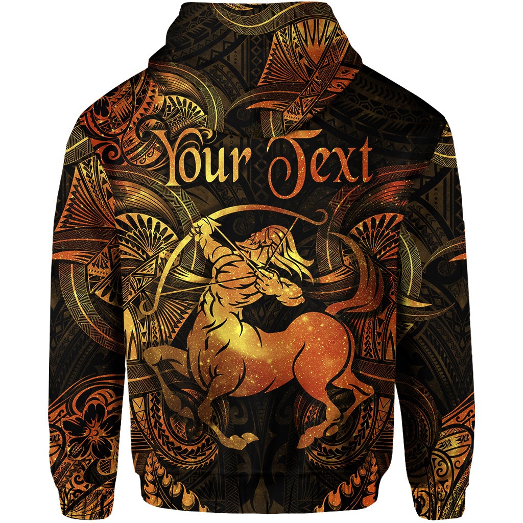 Custom Sagittarius Zodiac Polynesian Zip Hoodie Unique Style Gold LT8 - Wonder Print Shop