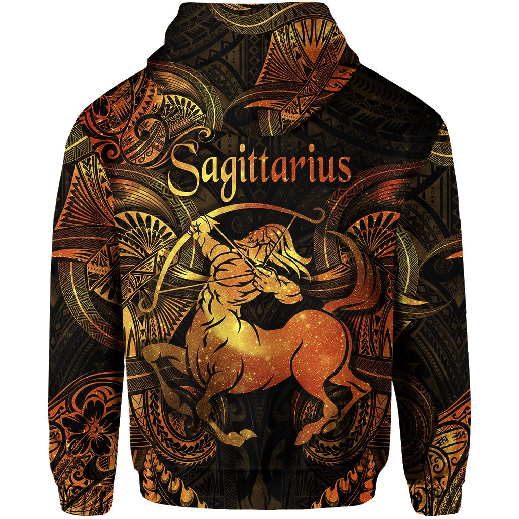 Sagittarius Zodiac Polynesian Zip Hoodie Unique Style Gold LT8 - Wonder Print Shop