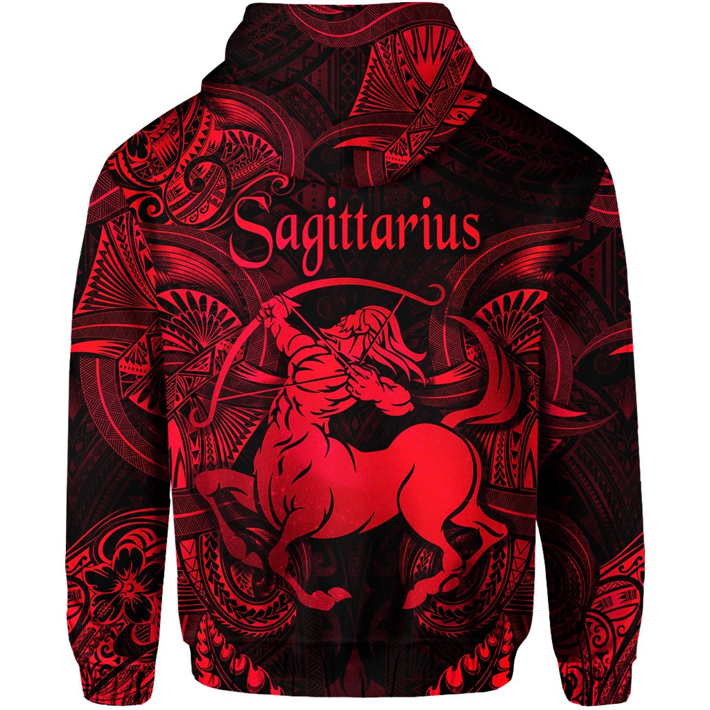 Sagittarius Zodiac Polynesian Zip Hoodie Unique Style Red LT8 - Wonder Print Shop