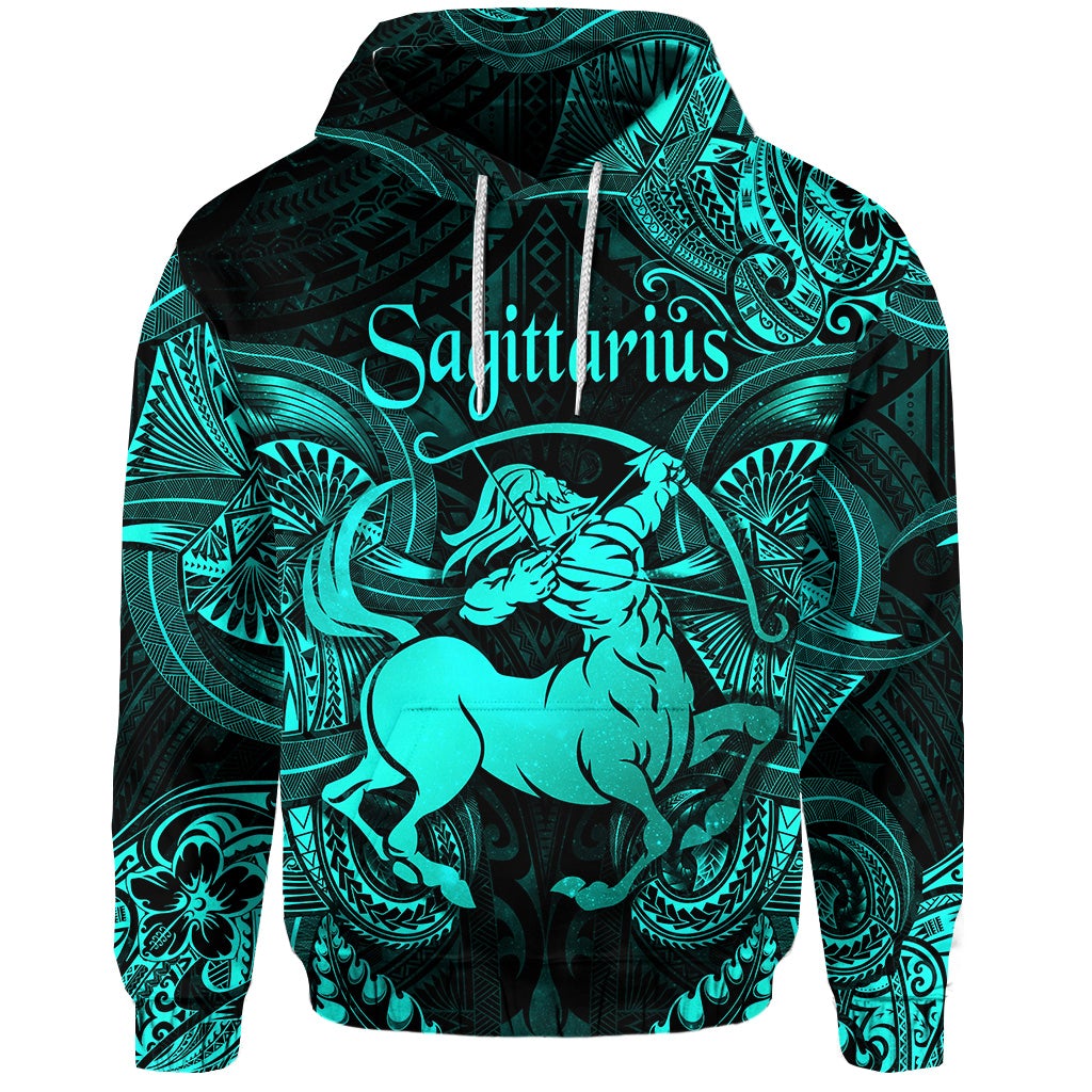 Sagittarius Zodiac Polynesian Hoodie Unique Style Turquoise LT8 - Wonder Print Shop