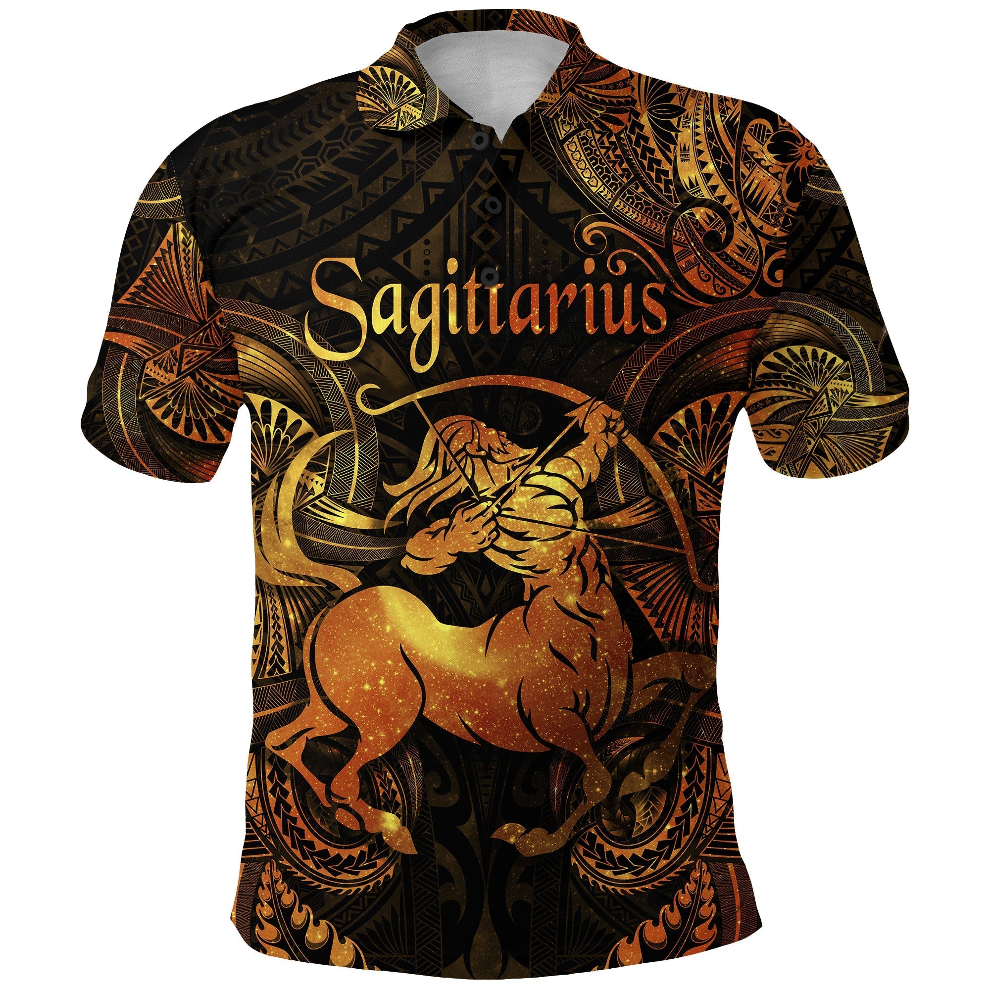 Custom Sagittarius Zodiac Polynesian Polo Shirt Unique Style Gold LT8 - Wonder Print Shop