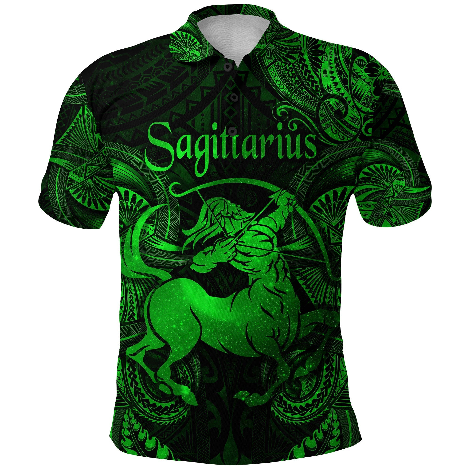Custom Sagittarius Zodiac Polynesian Polo Shirt Unique Style Green LT8 - Wonder Print Shop