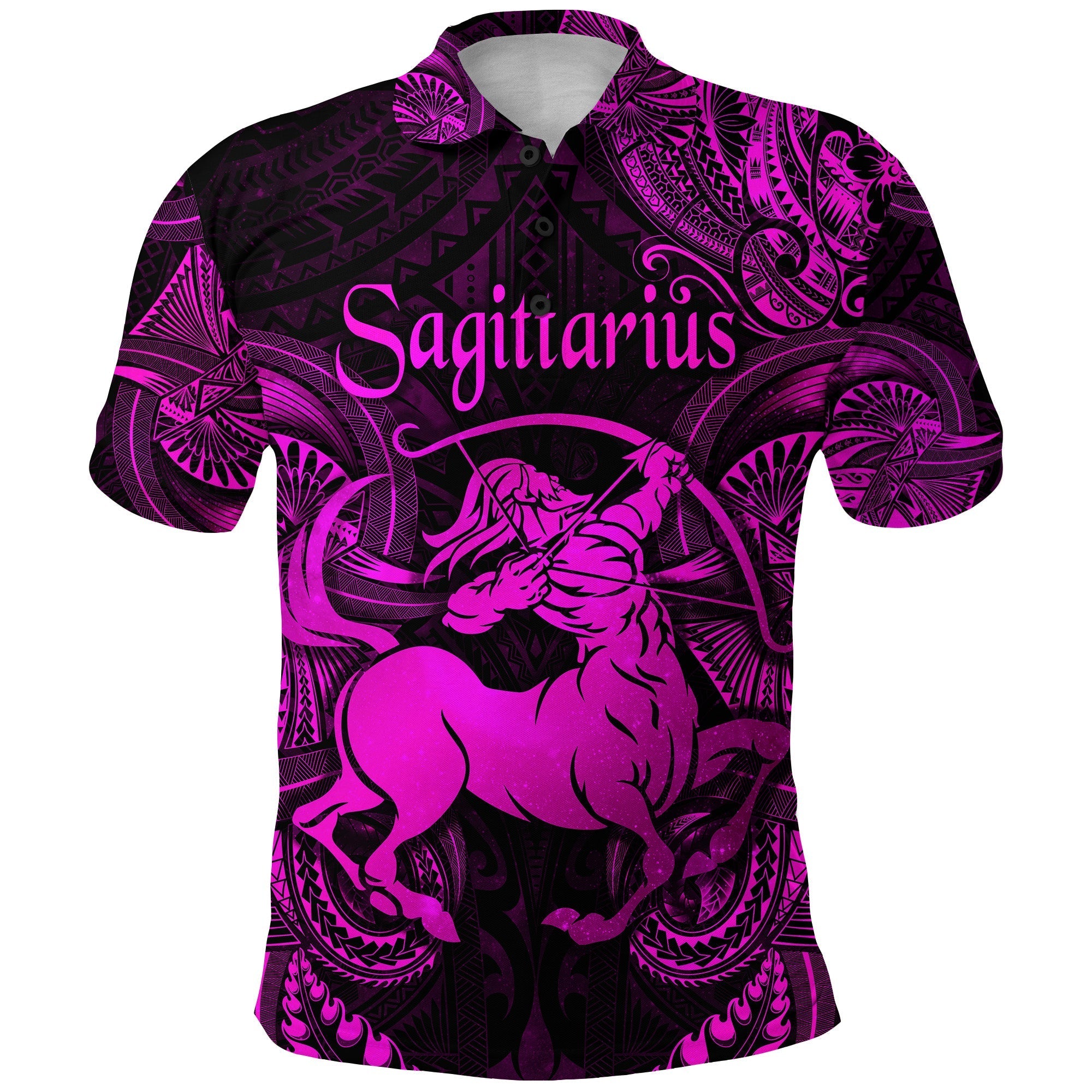 Custom Sagittarius Zodiac Polynesian Polo Shirt Unique Style Pink LT8 - Wonder Print Shop