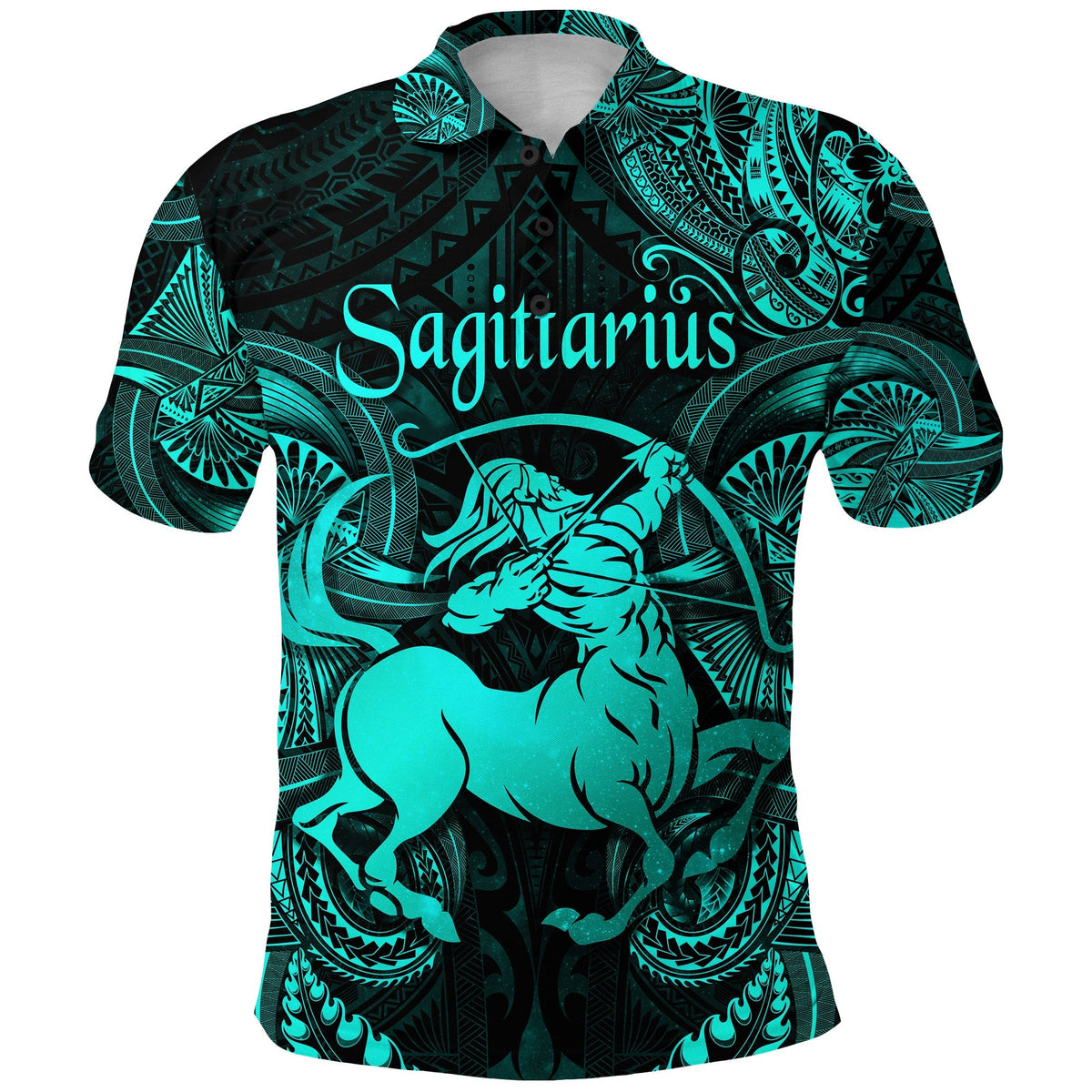 Sagittarius Zodiac Polynesian Polo Shirt Unique Style Turquoise LT8 - Wonder Print Shop