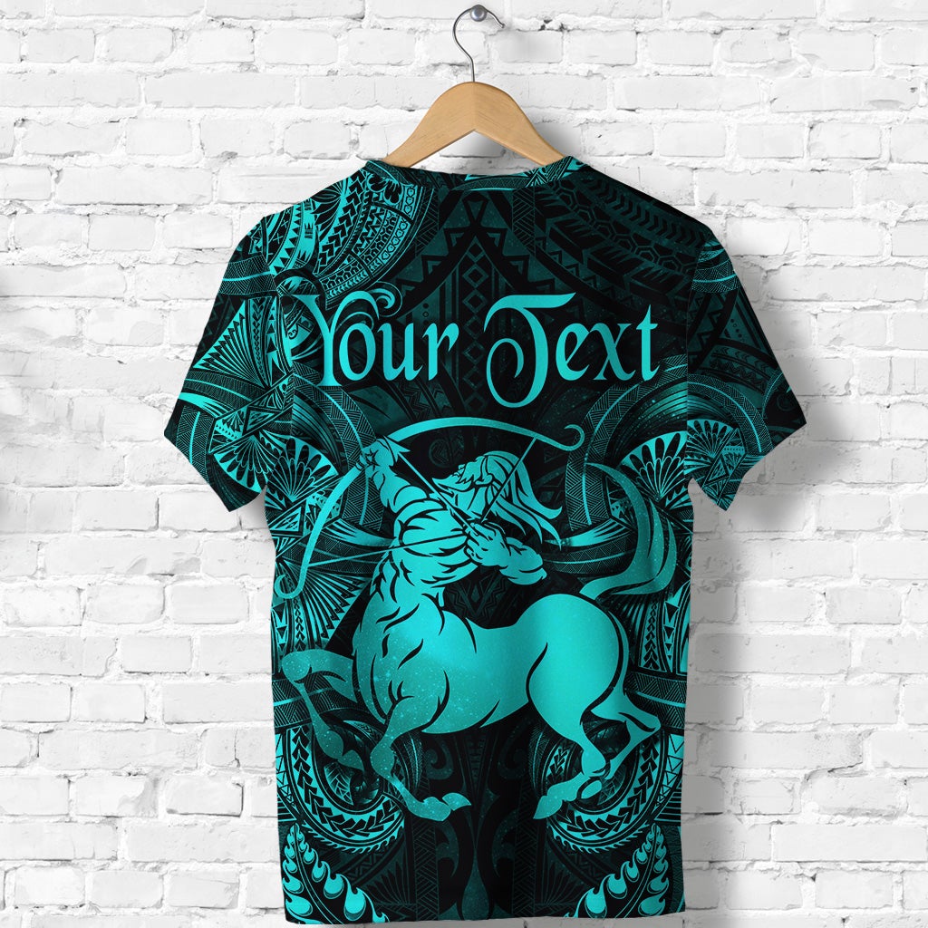 Custom Sagittarius Zodiac Polynesian T Shirt Unique Style Turquoise LT8 - Wonder Print Shop