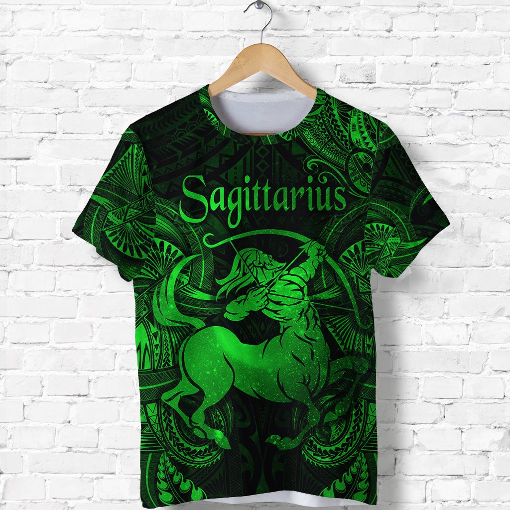 Custom Sagittarius Zodiac Polynesian T Shirt Unique Style Green LT8 - Wonder Print Shop