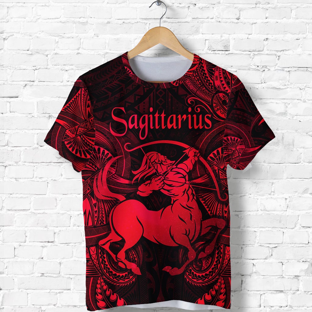 Custom Sagittarius Zodiac Polynesian T Shirt Unique Style Red LT8 - Wonder Print Shop